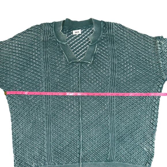 BKE Washed Notch Neck Oversized Cotton Open Weave Jasper Green Sweater Size S - Picture 12 of 14